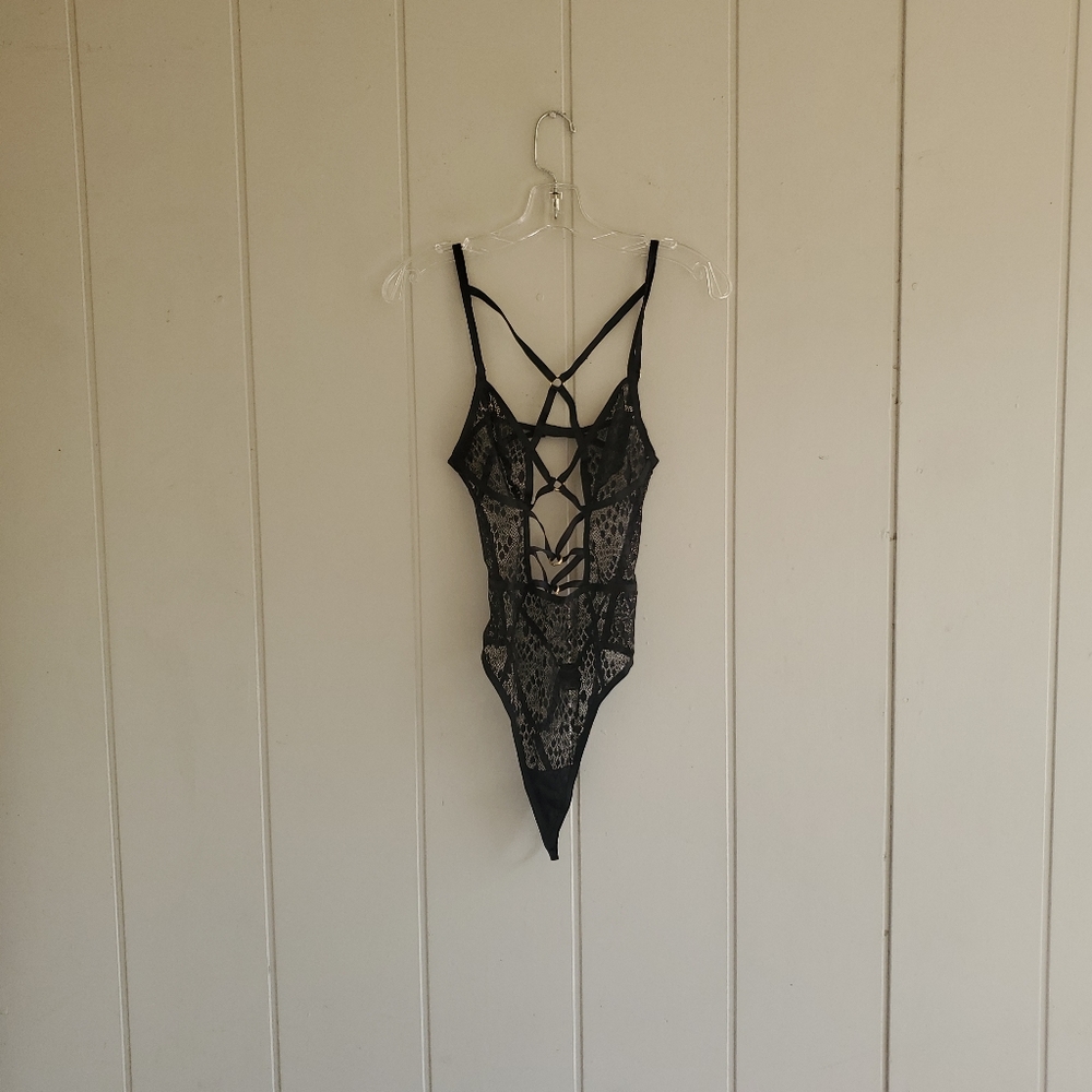 Victorias Secret Snake Lace Triangle Thong Teddy Bodysuit  Medium Whimsigoth